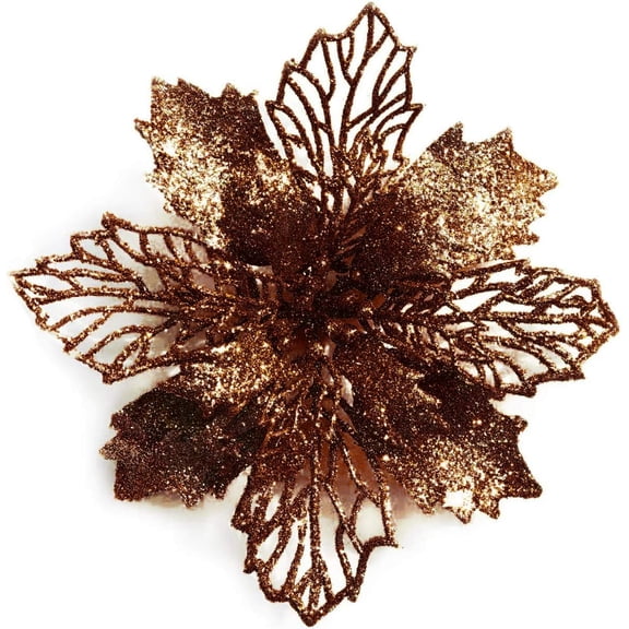 12 Pieces 6.3’’ Glitter Christmas Flowers Poinsettia Artificial Flower Christmas Tree Flowers Wreath Tree Ornaments with 12 Pcs Green Flower Stem
