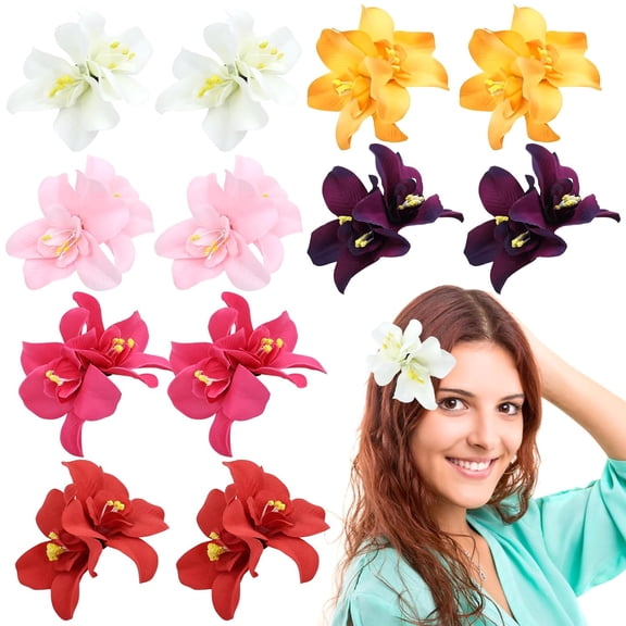 12 Pieces/6 Pairs Bohemian Hawaii Artificial Plumeria Hibiscus Flower Hair Clips Barrettes Hair Pins Accessories for Women Girls Teens Kids