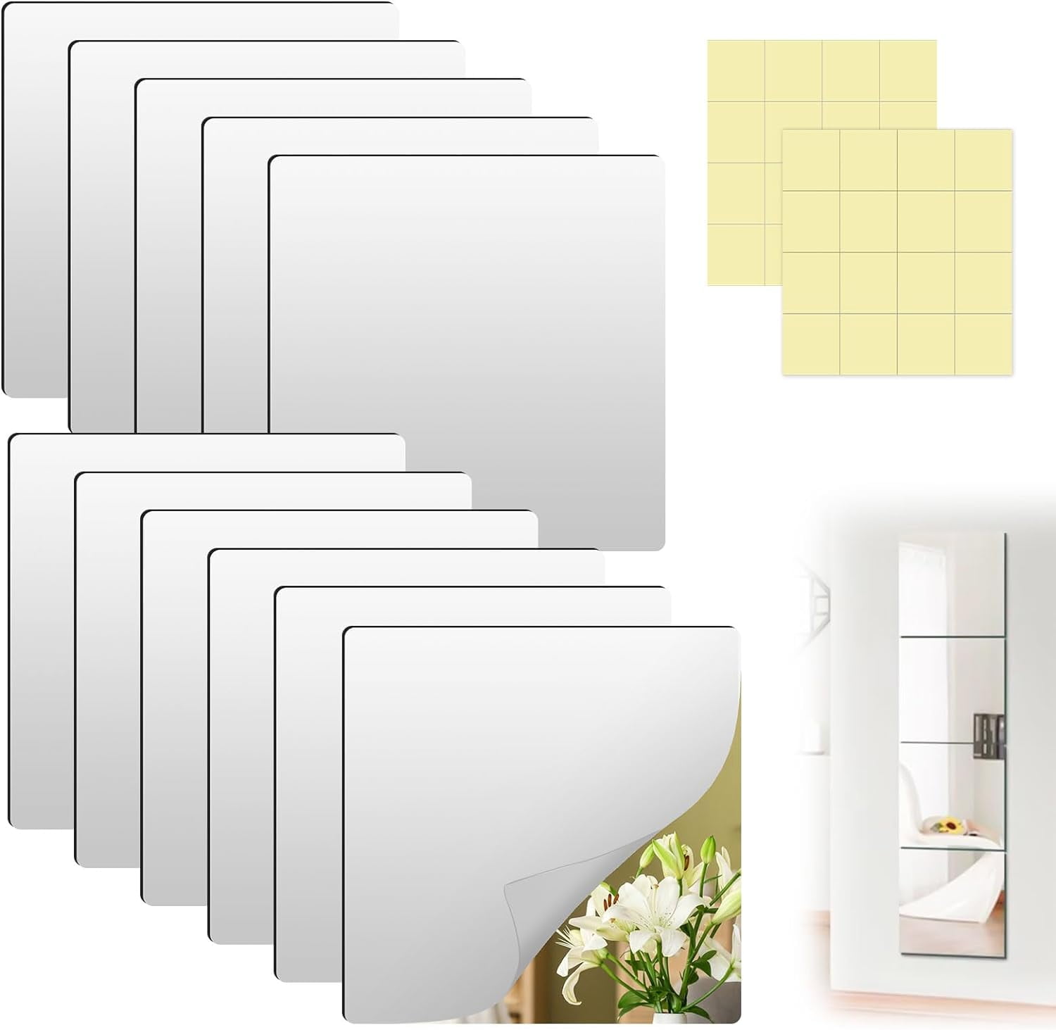 12 Pieces Acrylic Mirror Sticker Sheet, Flexible Mirror Sheets