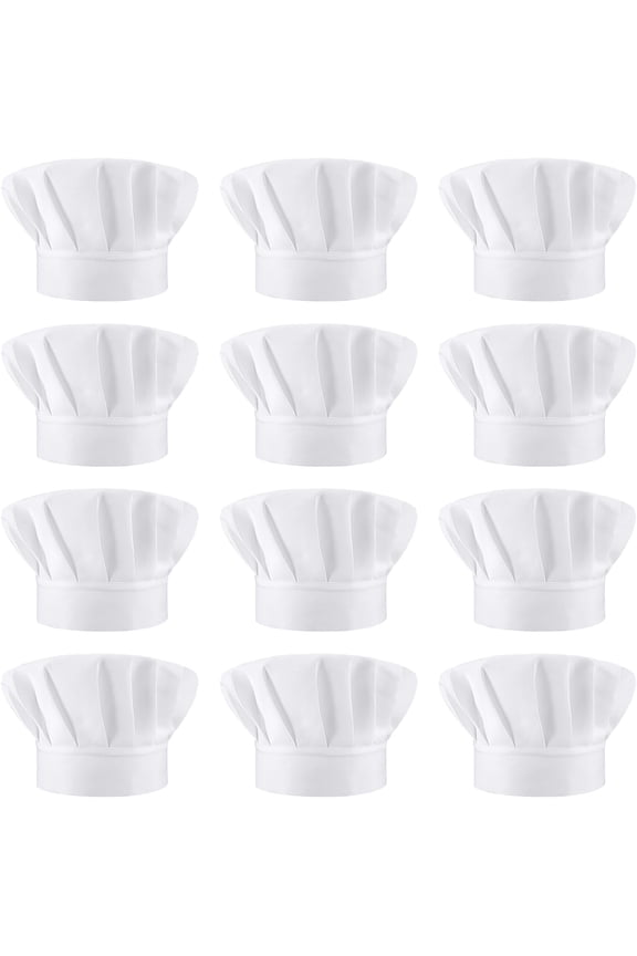 12 Pieces Adult Adjustable Elastic Baker Hat, Chef Hats, Kitchen Cooking Chef Caps for Men Women, White