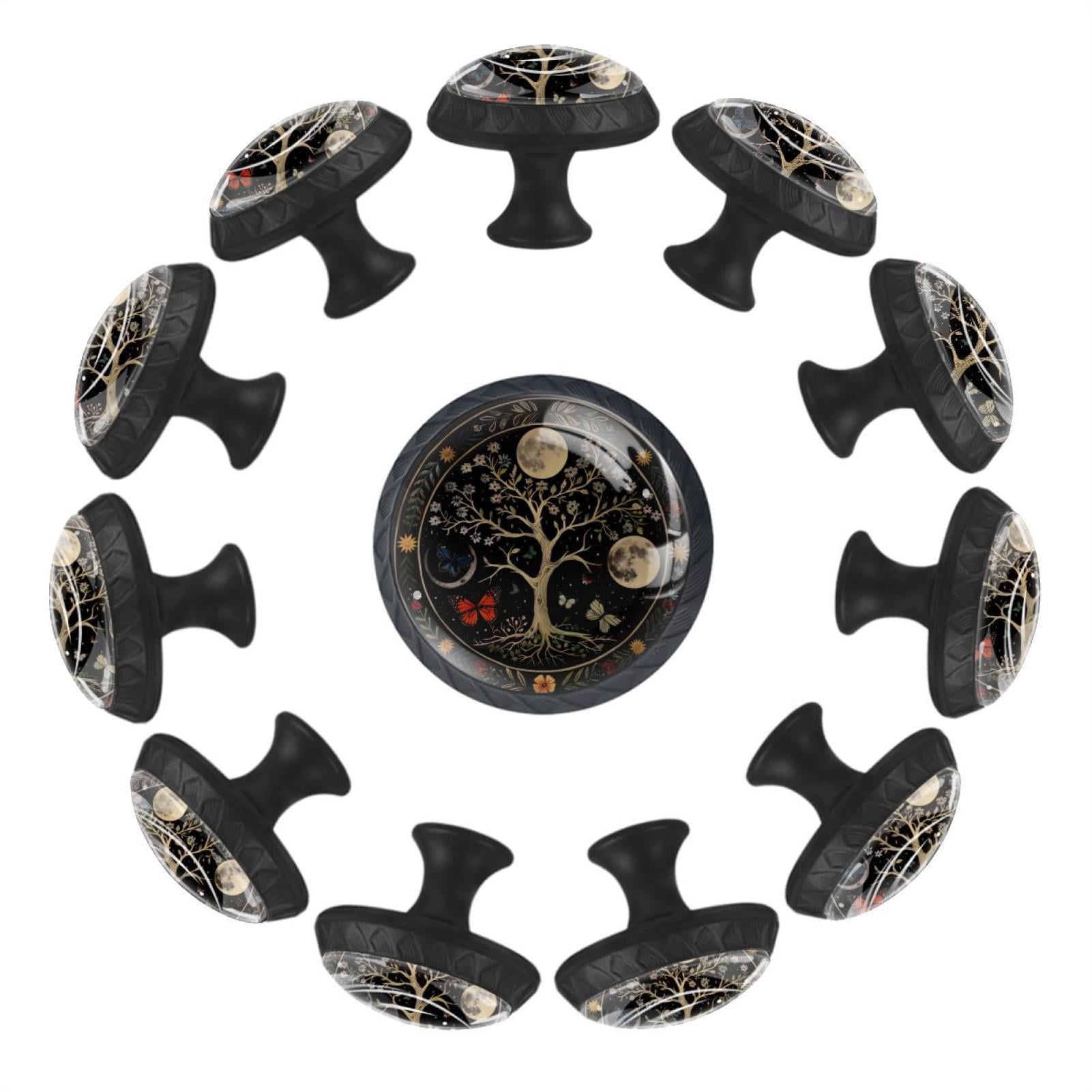 12 Pieces Aesthetic Moon Phase Nature Flower Plant Butterfly Glass Knobs for Dresser Drawers, 1.37 x 1.10 IN Round Kitchen Cabinet Pulls For Home Office Nursery Kids Room