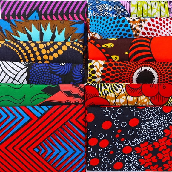 12 Pieces African Fabric Fat Quarters African Ankara Wax Print Fabric for Sewing, Face Covering Make, Craft Projects and Patch Work DIY(40 x 50 cm/ 15.7 x 19.5 Inches)
