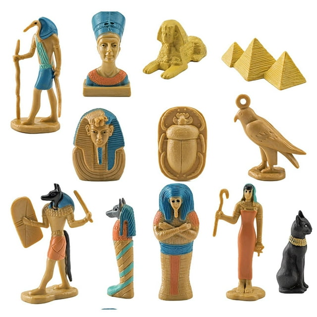 12 Pieces Ancient Figures, Civilization Model Early Educational Toy Novelty Bastet King Tutankhamen Mummy Case
