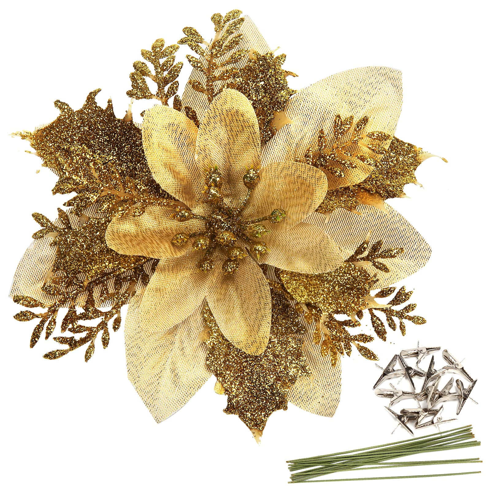 12 Pieces Artificial Christmas Flowers Decorations,15cm Poinsettia