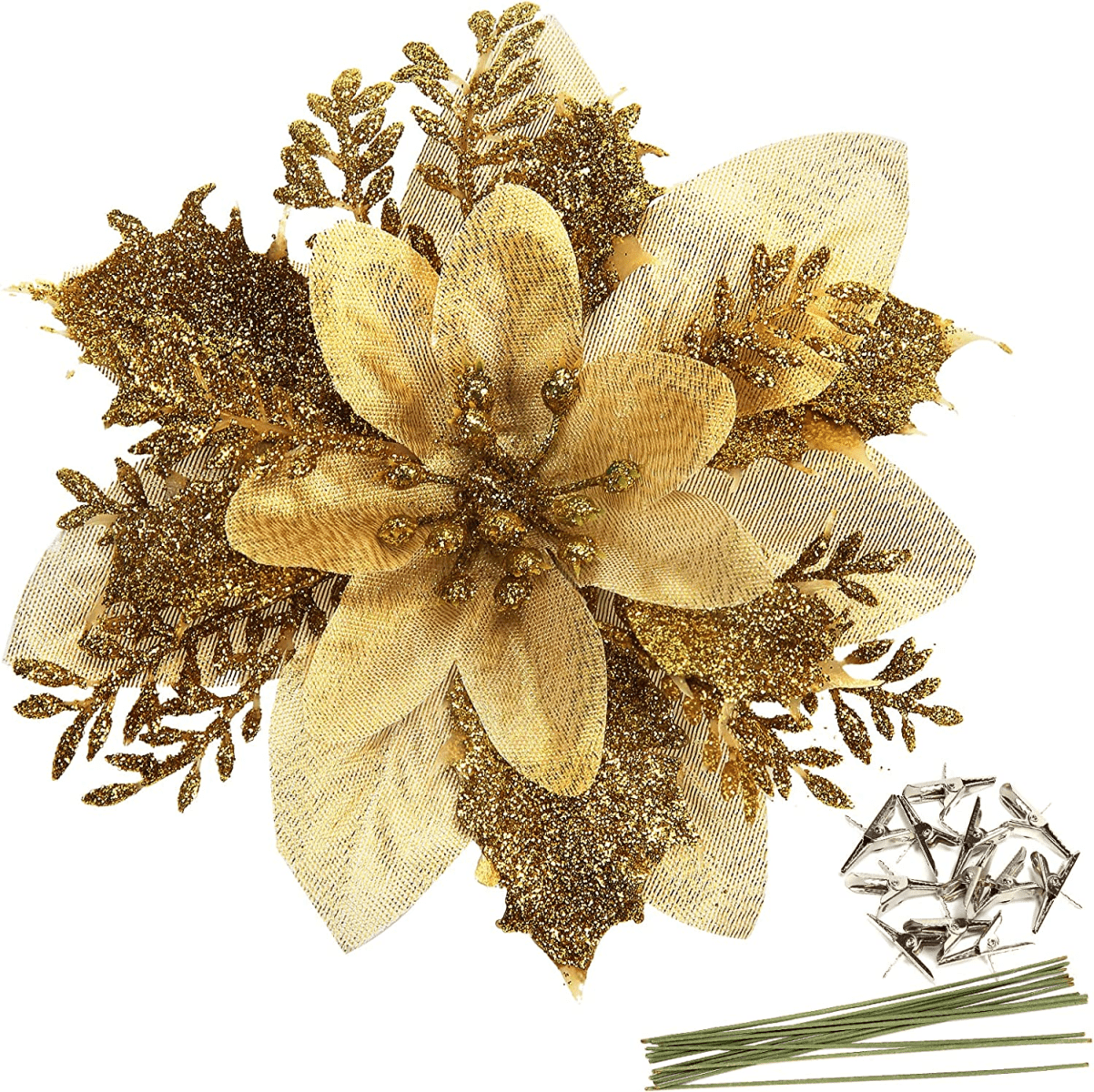 12 Pieces Artificial Christmas Flowers Decorations, 5.9" Poinsettia