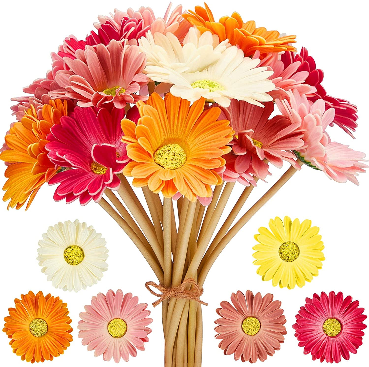 12 Pieces Artificial Gerbera Daisies Flowers Fake Daisy Faux  Daisy Flowers Bouquet 15 in for  Birthday Decorations Wedding Home Decor (White,Pink,Yellow,Orange,Rose,Coral)