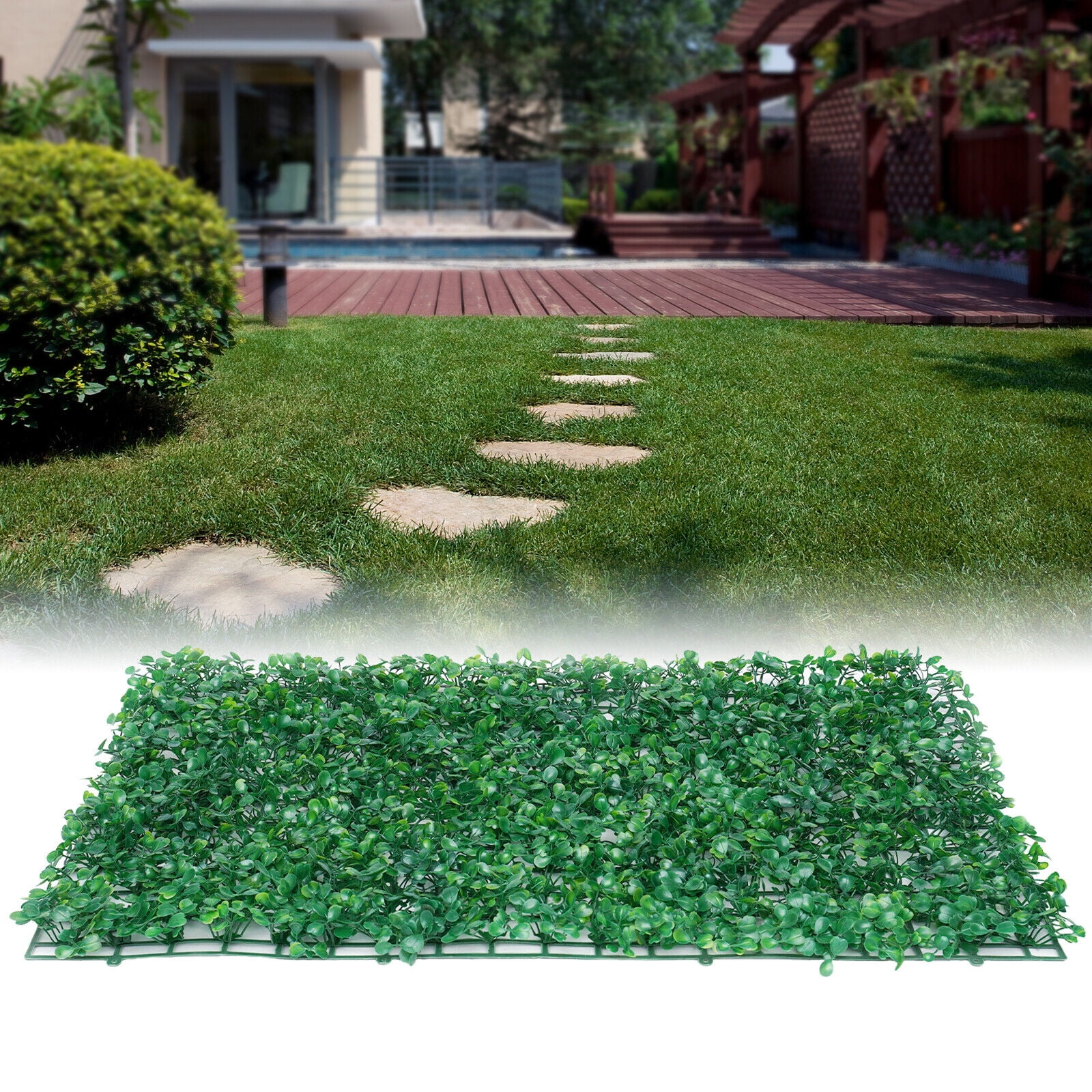 12-Pack Artificial Boxwood Hedge Mats – 24x16 Inch, UV Grass Fake Fence Wall Decor, Green PE-772716