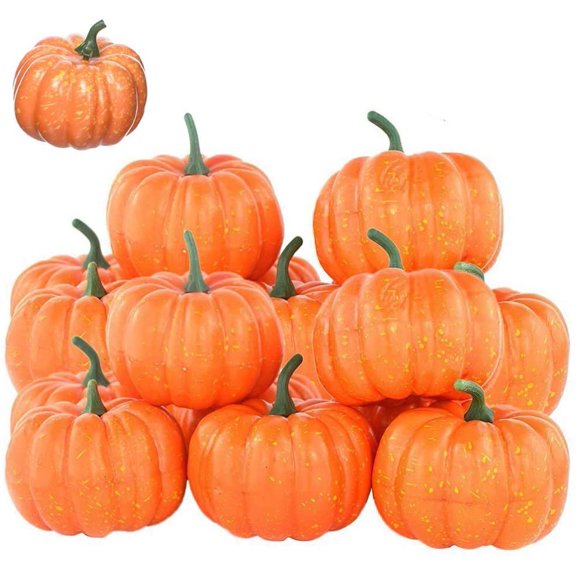 12 Pieces Artificial Mini Pumpkins, Lifelike Simulation Fall Pumpkins for Halloween Thanksgiving Autumn Theme Party Decorations (Orange)