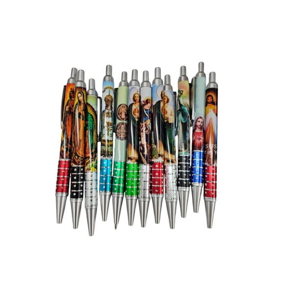 12 Pieces Assorted Sacred Heart Jesus Divine Mercy St Jude Lady Guadalupe Pens Party Favors Supplies Gifts Baptism Bautizo Communion Confirmation Recuerdos