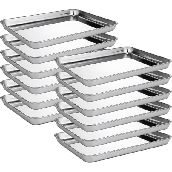 12 Pieces Baking Sheet Pan Cookie Sheet Set for Oven Stainless Steel Trays Nonstick Small Serving Tray Cake Toaster Metal Food Trays, Oven and Dishwasher Safe(12 x 9 x 1 Inch)
