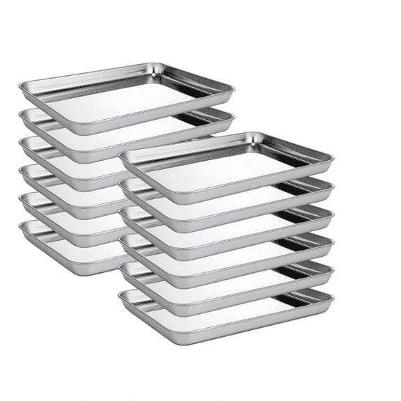 12 Pieces Baking Sheet Pan Cookie Sheet Set for Oven Stainless Steel Trays Nonstick Small Serving Tray Cake Toaster Metal Food Trays, Oven and Dishwasher Safe(12 x 9 x 1 Inch)