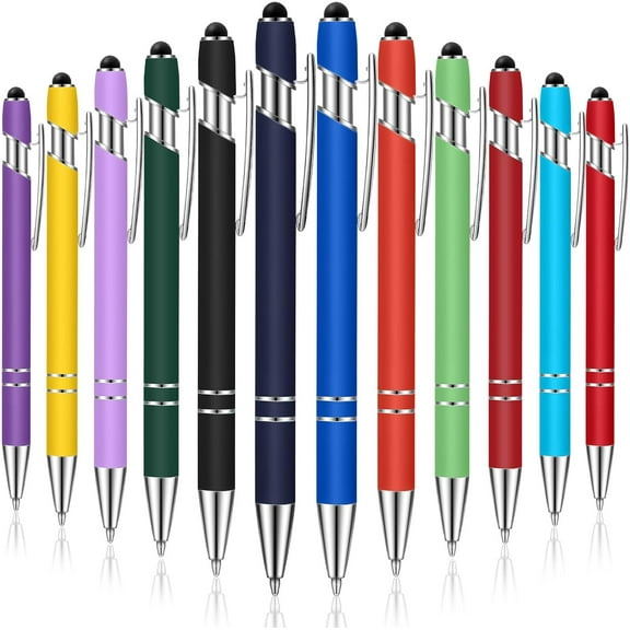 12 Pieces Ballpoint Pen with Stylus Tip, 1.0 mm Black Ink Metal Pen Stylus Pen for Touch Screens, 2 in 1 Stylus Ballpoint Pen