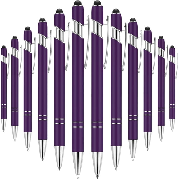 12 Pieces Ballpoint Pen with Stylus Tip, 1.0 mm Black Ink Metal Pen Stylus Pen for Touch Screens, 2 in 1 Stylus Ballpoint Pen