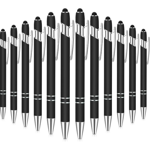 12 Pieces Ballpoint Pen with Stylus Tip, 1.0 mm Black Ink Metal Pen Stylus Pen for Touch Screens, 2 in 1 Stylus Ballpoint Pen
