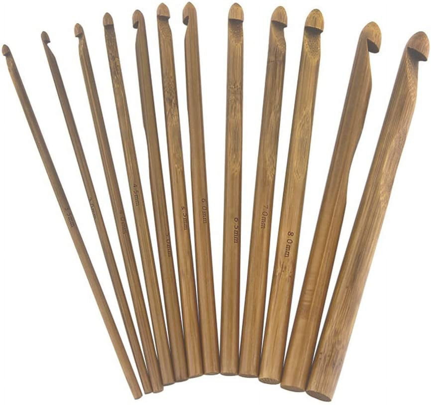 12 Pieces Bamboo Crochet Hooks Set, Large Crocheting Hook Knitting Needles  for Coarse Yarn (12 Sizes 3mm to 10mm in Diameter)