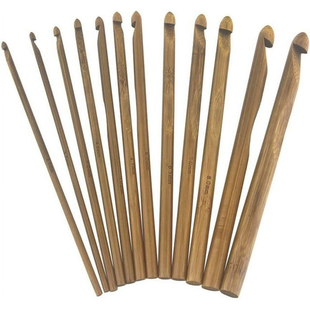 12 Pieces Bamboo Crochet Hooks Set, Large Crocheting Hook Knitting
