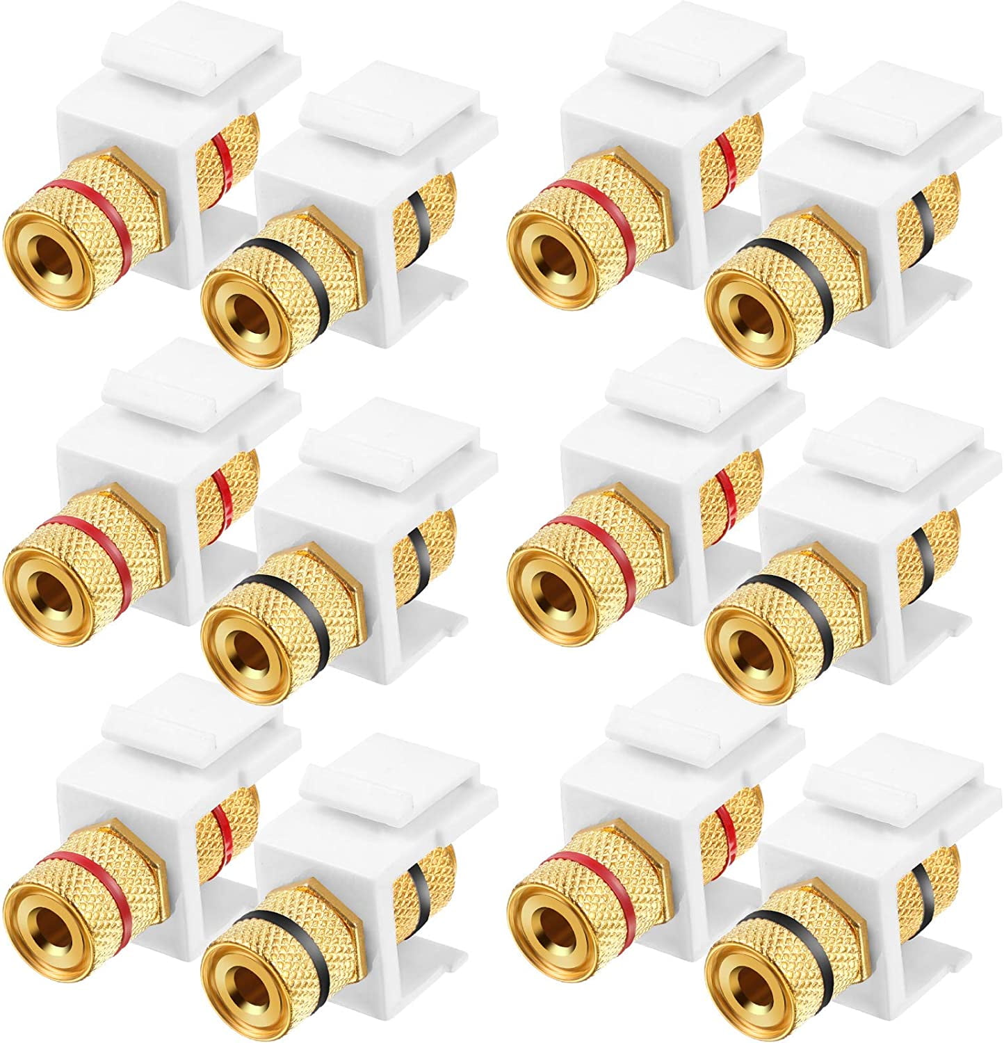 12 Pieces Banana Jack Binding Post Keystone Jack Insert, Black and Red Rings Audio Speaker