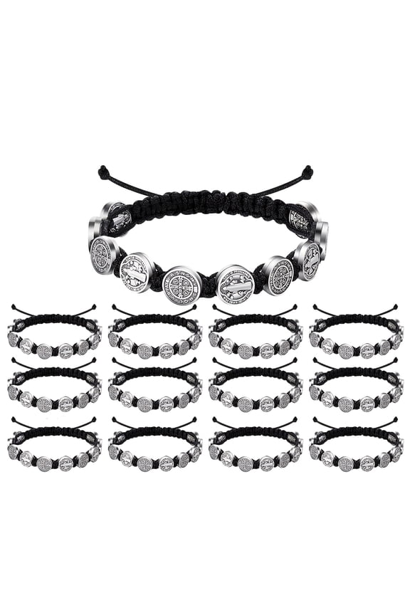12 Pieces Benedictines Prayer Bracelets Adjustable Christians Symbols Handchains Inspirational Jewelry for Daily Wear