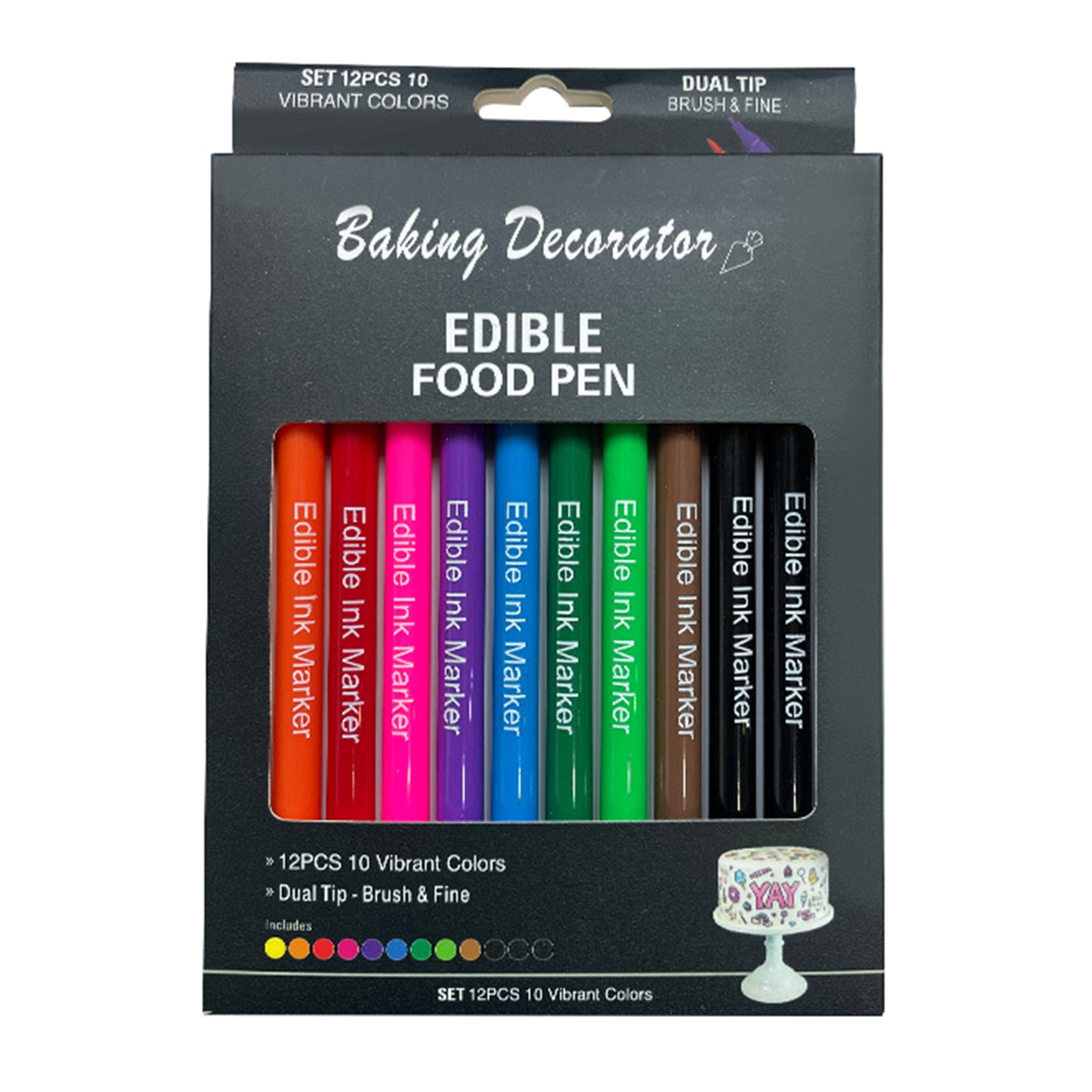 12 Pieces Black Food coloring Pens Double Sided Food Grade and Edible Marker Gourmet Writers for ...