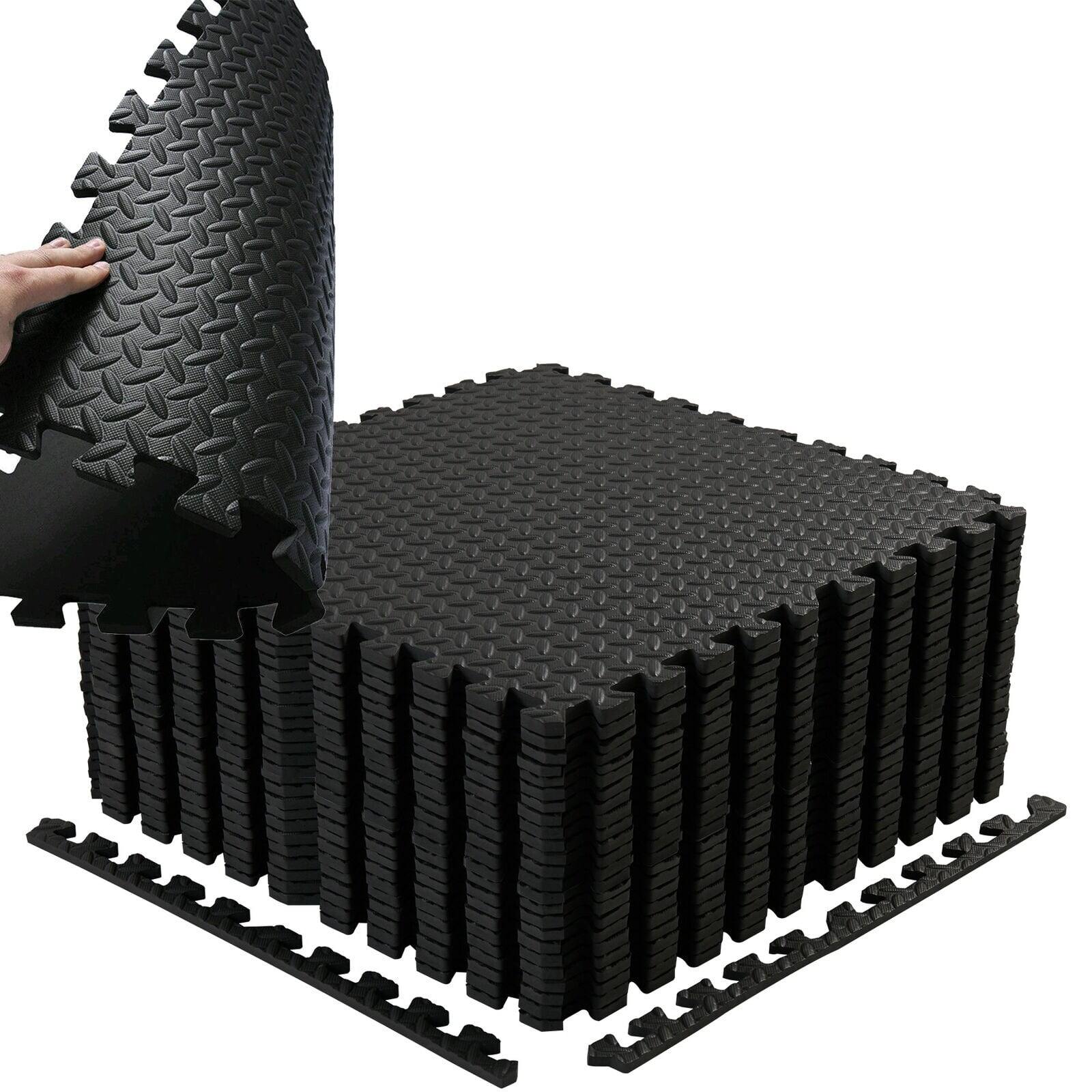 Black Interlocking EVA Foam Floor Tiles for Yoga and Exercise