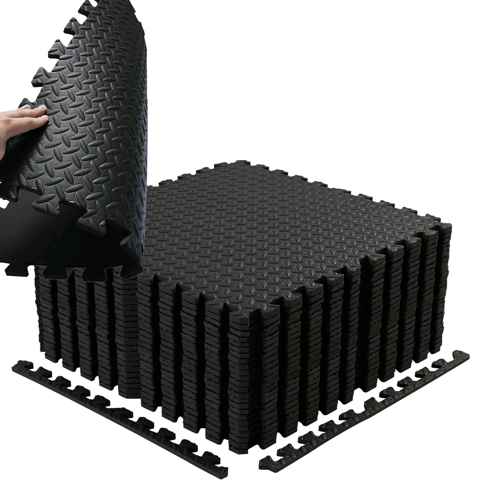 Black Interlocking EVA Foam Floor Tiles for Yoga and Exercise