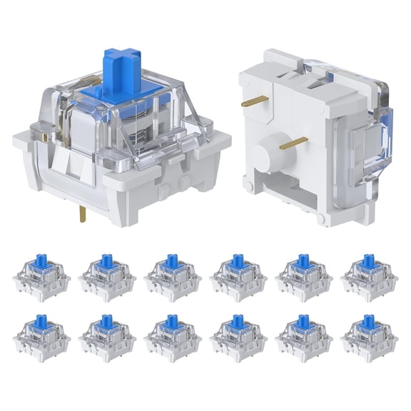 12 Pieces Blue Mechanical Keyboard Switches, 3 Pin Pre-Lubricated Clicky Key Switches, Dustproof and Waterproof Tactile Switches for Mechanical Gaming Keyboard, DIY Switch Replacement Kit