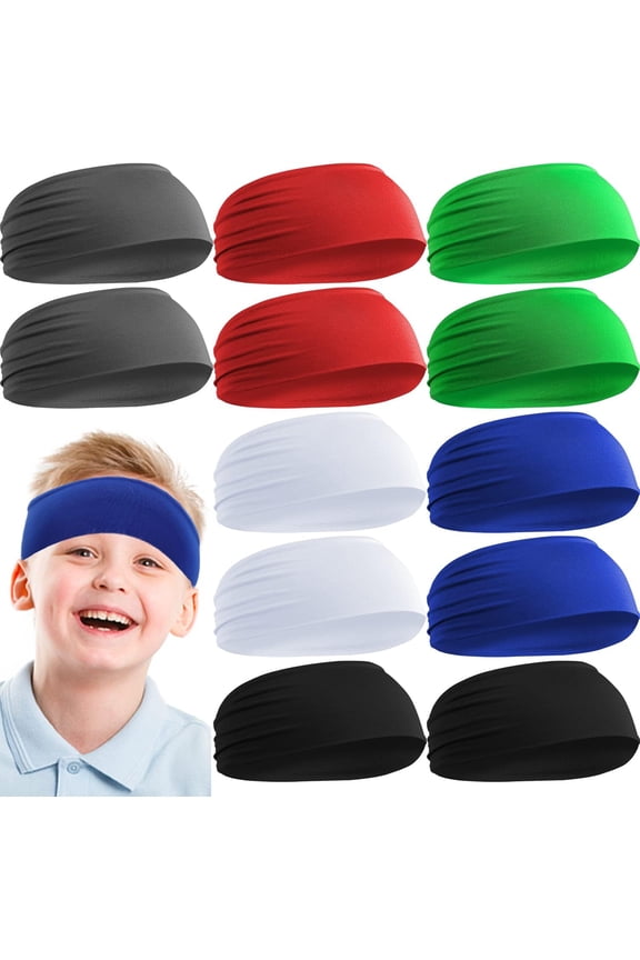 12 Pieces Boys Sports Headbands,Kids Soft Athletic Sweatbands Headband Sweat Bands,Moisture Wicking Elastic Hairband,6 Colors Kids Sweatbands,Basketball Soccer Headband for Boys Girls Toddler Children