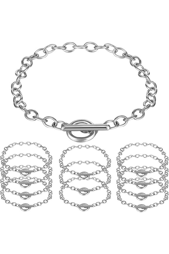 12 Pieces Bracelet Chains with OT Toggle Clasp Stainless Steel Bracelet Link Chains DIY Jewelry Making Bracelets Chains for Women DIY Jewelry Crafts Supplies