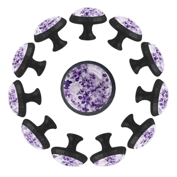 12 Pieces Bright Lilac Aesthetic Pattern Glass Knobs for Dresser Drawers, 1.37 x 1.10 IN Round Kitchen Cabinet Pulls For Home Office Nursery Kids Room