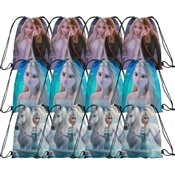 12 Pieces Cartoon Candy Drawstring Bag, Drawstring Goodie Favor Bags for forze-nKids Birthday Party Decorations 13.4 x 16inches