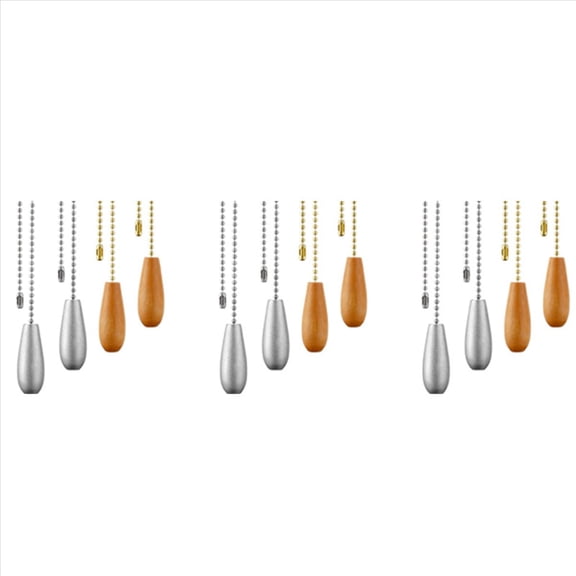 12 Pieces Ceiling Fan Chain Pulls Wooden Pull Chain Extension Pull Chain for Ceiling Light Lamp Fan Chain,3 set * fan pull chain,Log color & silver