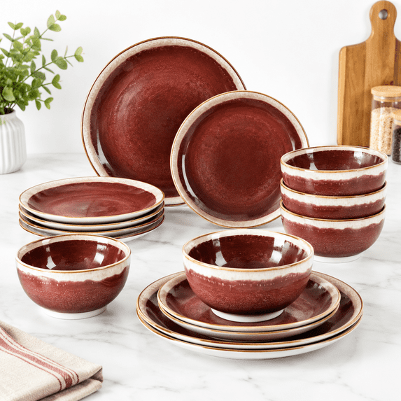 Ruby Ware Warehouse 12 Pieces Ceramic Dinnerware Sets For 4 Burgundy Red - Walmart.com