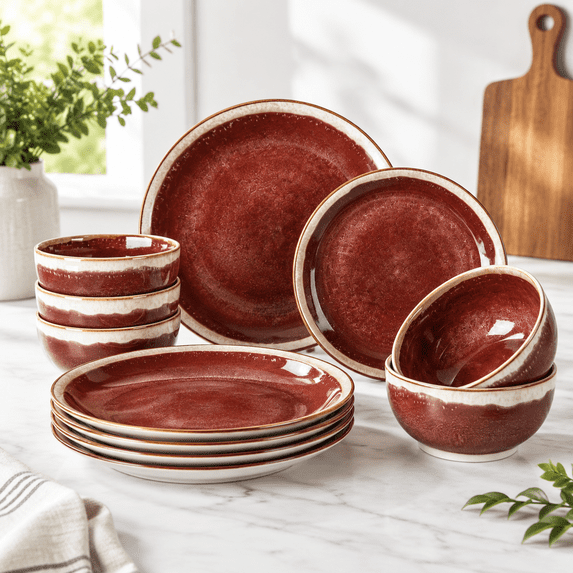 Ruby Ware Warehouse 12 Pieces Ceramic Dinnerware Sets For 4 Burgundy Red - Walmart.com