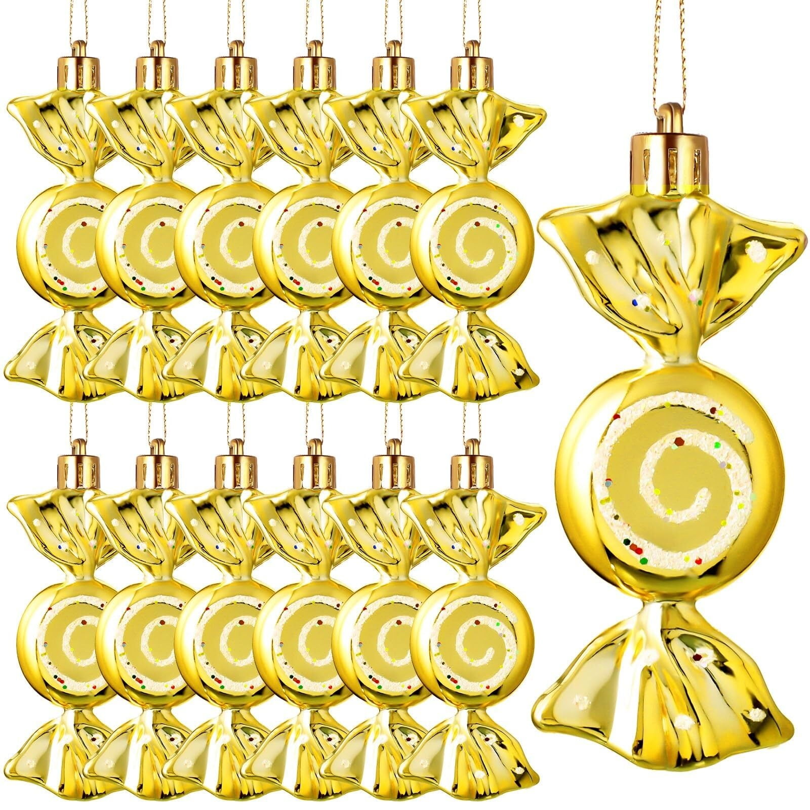 12 Pieces Christmas Candy Ornaments Hanging Glitter Candy Cane ...