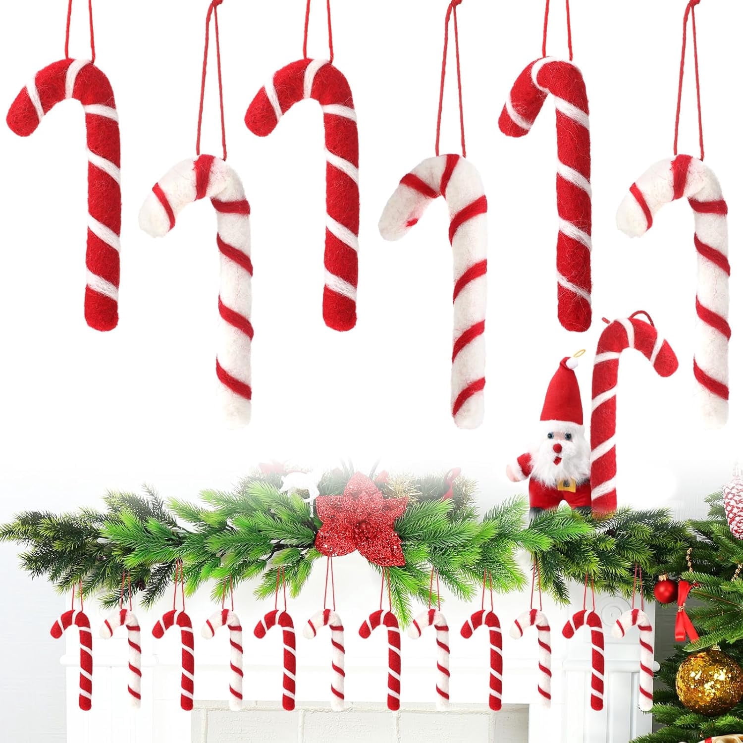 12 Pieces Christmas Lollipop Ornament, Felt Candy Cane Hanging