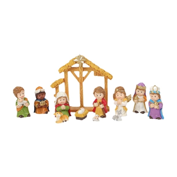 12 Pieces Christmas Manger Nativity Scene Figurines Decor Desktop Figurine Resin for Holiday Mantel