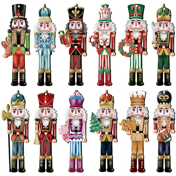 12 Pieces Christmas Nutcracker Wooden Ornaments Wood Hanging Decoration Set for Christmas Tree Hanging Wood Crafts Holiday Decor Xmas Party Supplies