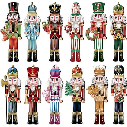 12 Pieces Christmas Nutcracker Wooden Ornaments Wood Hanging Decoration Set for Christmas Tree Hanging Wood Crafts Holiday Decor Xmas Party Supplies