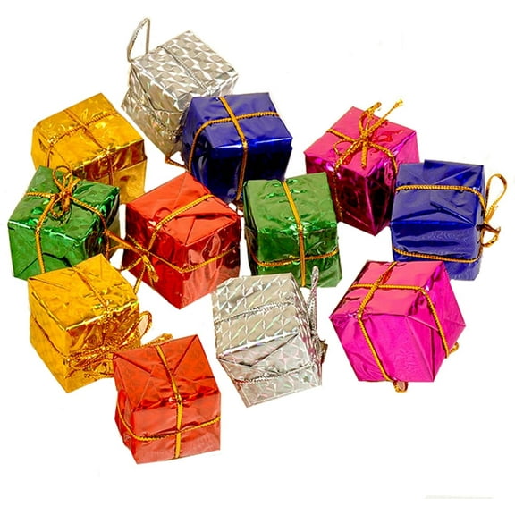 12 Pieces Christmas Tree Boxes Foil Present Box Laser Boxes Christmas Tree Ornaments Handmade Hanging Decorative 2inch Boxes for Christmas Home Party Favors Decoration(Assorted Color)