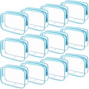 12 Pieces Clear Cosmetics Bag PVC Zippered Clear Toiletry Carry Pouch Portable Cosmetic Makeup Bag Waterproof Makeup Bag Vinyl Plastic Organizer Case for Vacation Bathroom (Blue,Medium)
