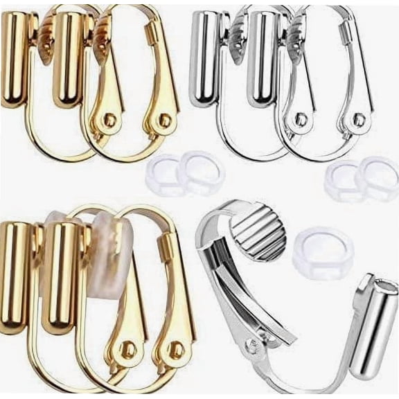 12 Pieces Clip-on Earrings Converter Components for Non-Pierced Ears and 12 Pieces Comfort Earring Pads, Gold and Silver