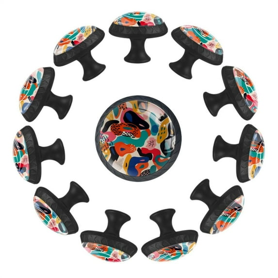 12 Pieces Colorful Modern Abstract Seamless Pattern Glass Knobs for Dresser Drawers, 1.37 x 1.10 IN Round Kitchen Cabinet Pulls For Home Office Nursery Kids Room