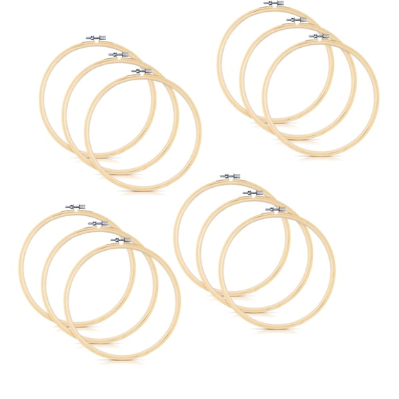 12 Pieces Cross Stitch Hoops,4x4In Adjustable Natural Material Circle Cross Stitch Hoops for Craft,Beige Embroidery Stitch Ring for crafts