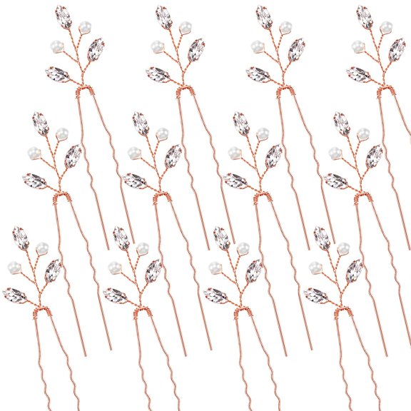12 Pieces Crystal Bridal Hair Pins Bridal Hair Pins Wedding Pearl Crystal Hair Accessory Vintage Wedding Party Hair Pins for Bride, Flower Girls Bridesmaids (Rose Gold)
