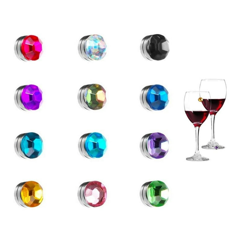 12 Pieces Crystal Magnetic Glass Charm Magnetic Drink Markers Wine Glass Charm Wine Glass Rings Tags for Goblet Champagne Flutes Cocktails Martinis