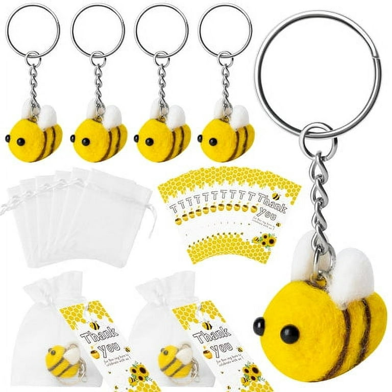 12 Pieces Cute Bee Keychain Party Goodie Bag Gifts Favor, Felt Bumble Bee  Keyring Pack Thank You Tags and White Gift Bags for Kids Bee Day Birthday  Party Supplies Bee Theme Party