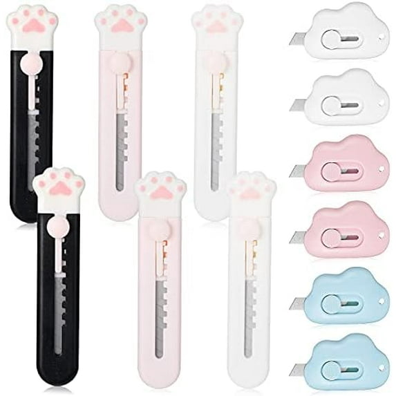 12 Pieces Cute Box Cutter Utility Retractable Knives, 6 Cartoon Kawaii ...
