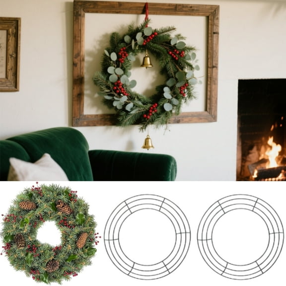 12 Pieces Dark Green Metal Wire Wreath Frames with Base, 8 Inch Round Wreath Rings, Metal Wreath Forms for Floral Arrangements, DIY Crafts, Wedding & Christmas Home Decor Supplies