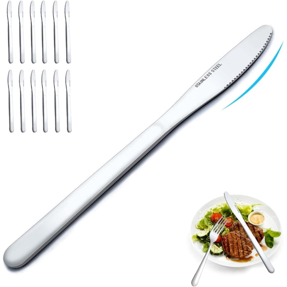 12 Pieces Dinner Knives Set, 8.1 Inches Table Knives Set, Durable Butter Knife, Food Grade Stainless Steel Dinner Knife, Cost-effective Knive Silverware - Mirror Polished, Dishwasher Safe