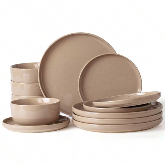 12 Pieces Dinnerware Sets, Dishes Set For 4, Plates And Bowls Set, Perfect For Your Friend For Housewarming, Thanksgiving, Christmas，Brown